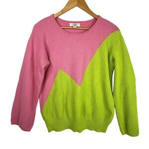 Victor Glemaud For Target Green & Pink Neon Colorblock Sweater M